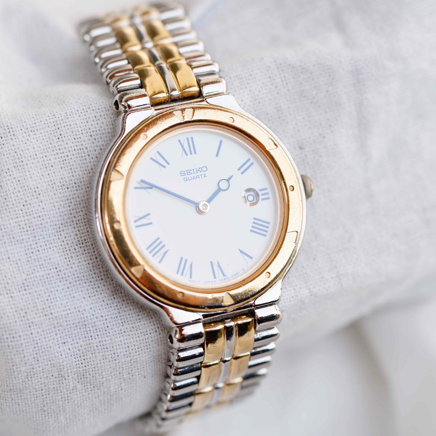 Seiko Dainty Cocktail Watch: Ladies Vintage 90s Two-Tone Blue Hands