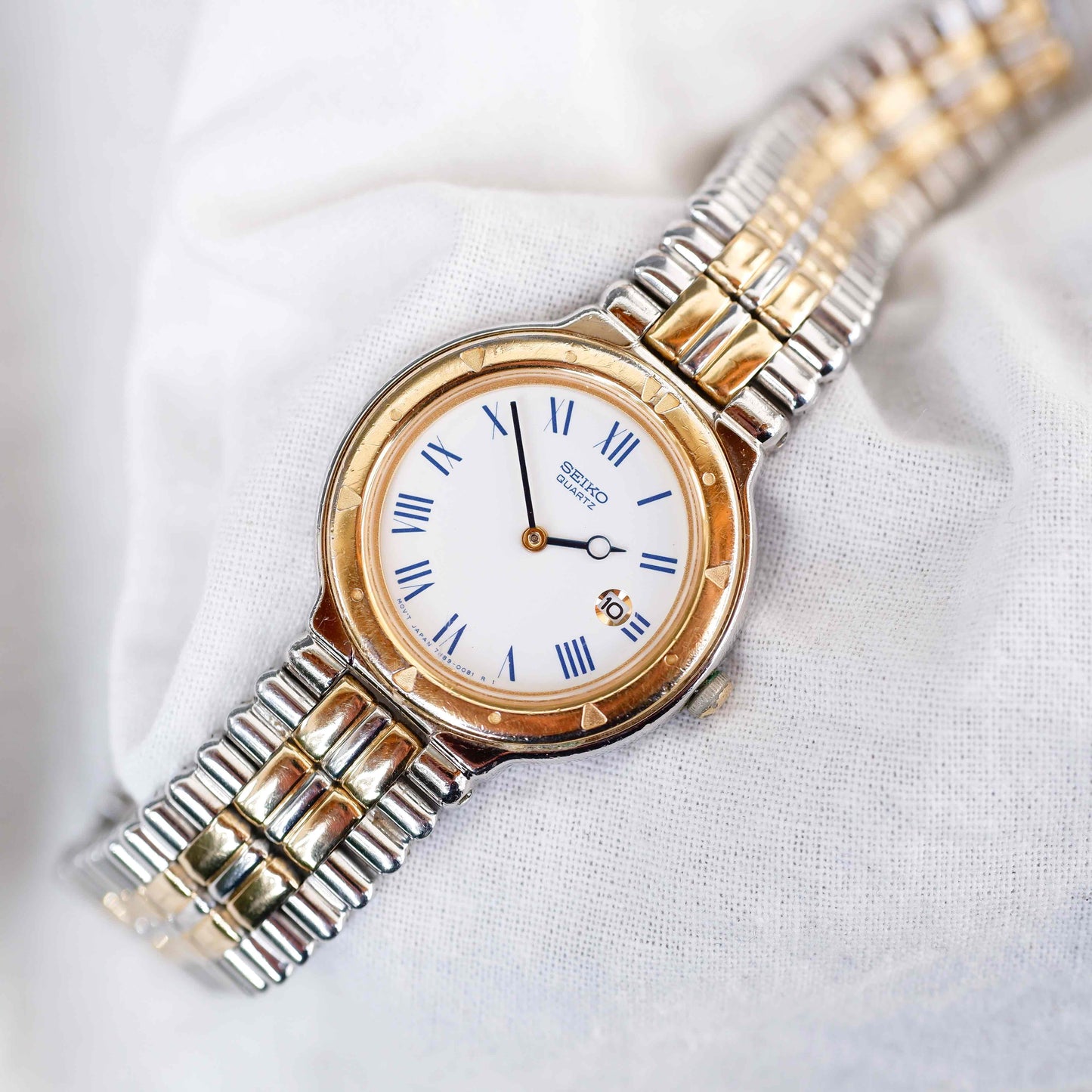 Seiko Dainty Cocktail Watch: Ladies Vintage 90s Two-Tone Blue Hands