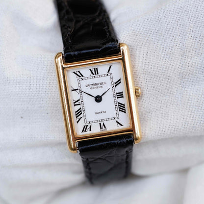 Raymond Weil Tank: Vintage Ladies Watch 90s Golden Rectangular Style with Roman Numerals
