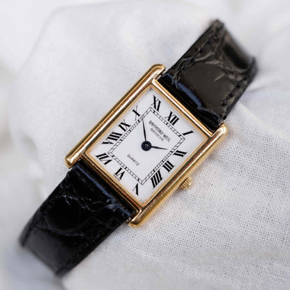 Raymond Weil Tank: Vintage Ladies Watch 90s Golden Rectangular Style with Roman Numerals