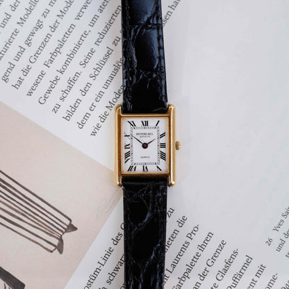 Raymond Weil Tank: Vintage Ladies Watch 90s Golden Rectangular Style with Roman Numerals