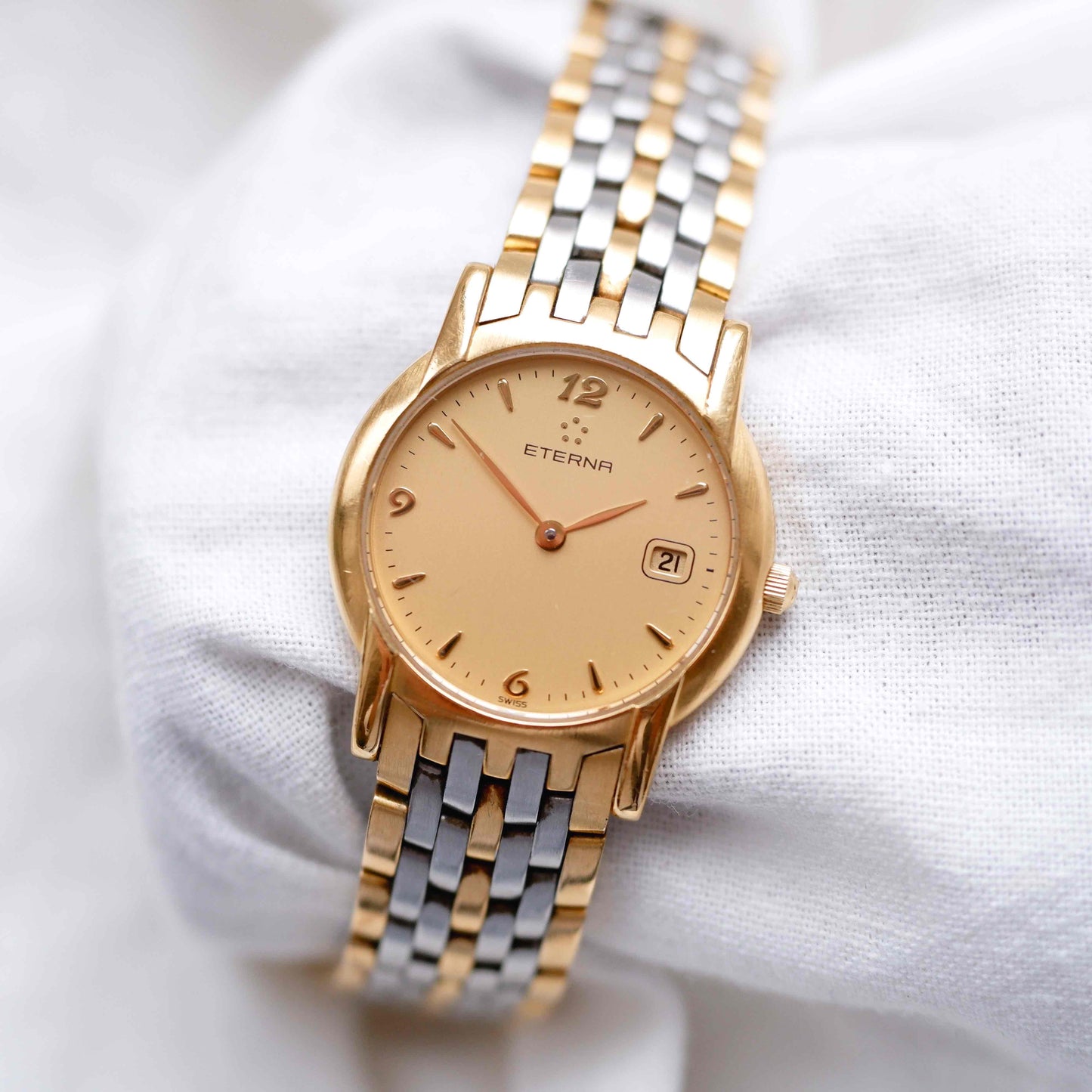 Eterna Vintage Watch: Ladies 90s Two Tone Icon with Champagne Dial