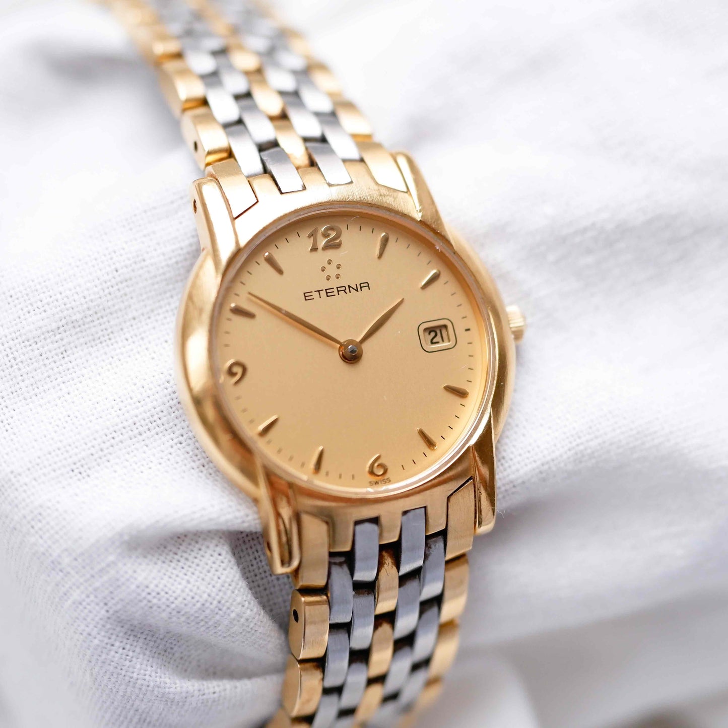 Eterna Vintage Watch: Ladies 90s Two Tone Icon with Champagne Dial