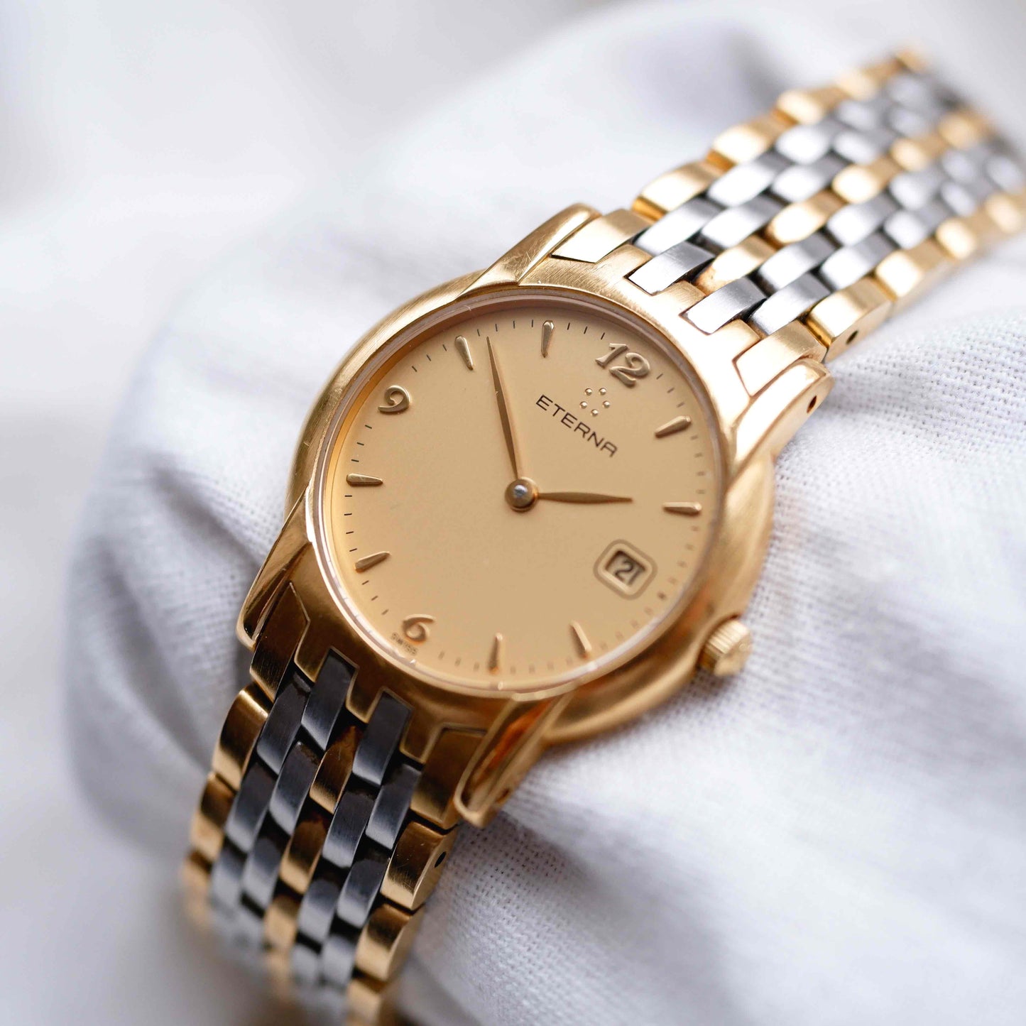 Eterna Vintage Watch: Ladies 90s Two Tone Icon with Champagne Dial
