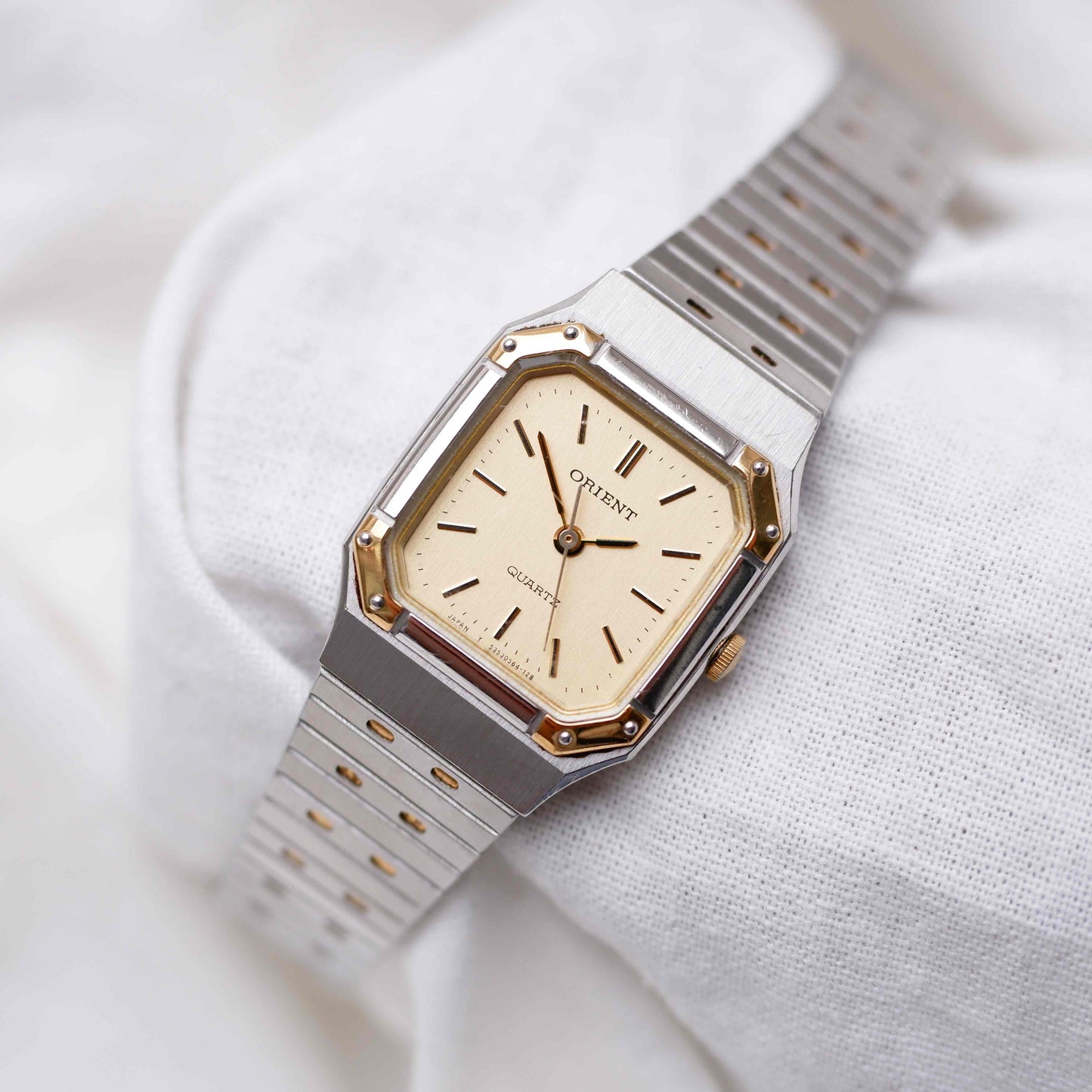 Orient Vintage Watch: Ladies 80s Golden Two Tone Rectangular Style