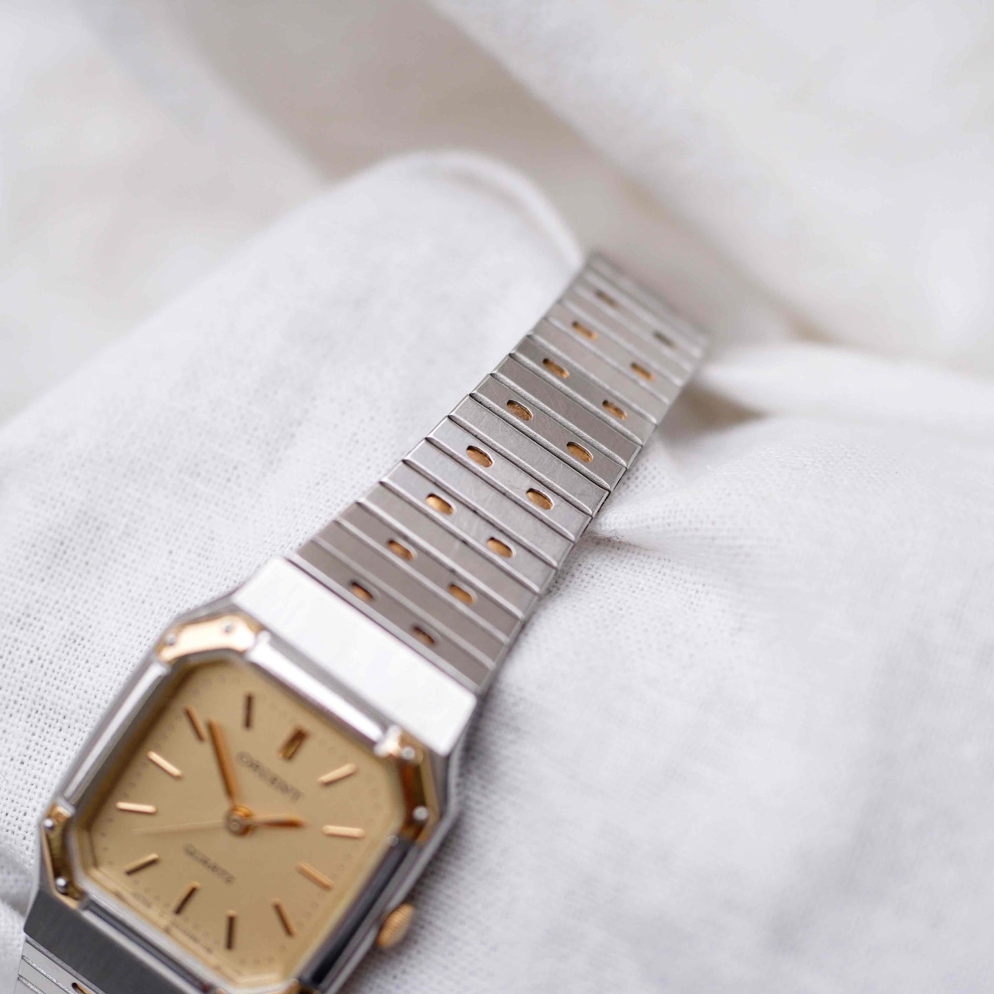 Orient Vintage Watch: Ladies 80s Golden Two Tone Rectangular Style