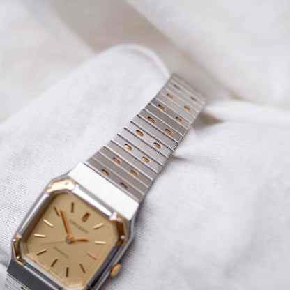 Orient Vintage Watch: Ladies 80s Golden Two Tone Rectangular Style