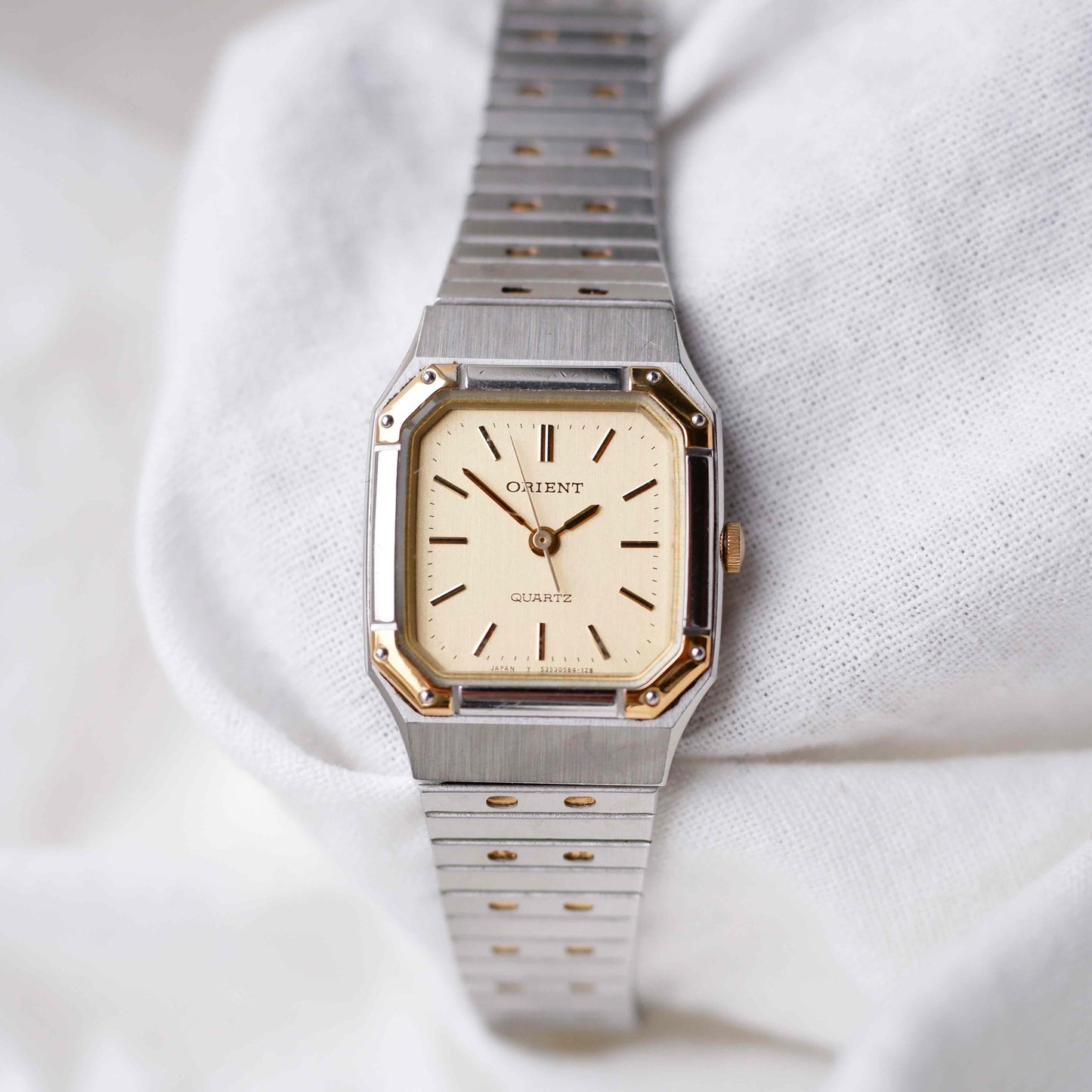 Orient Vintage Watch: Ladies 80s Golden Two Tone Rectangular Style