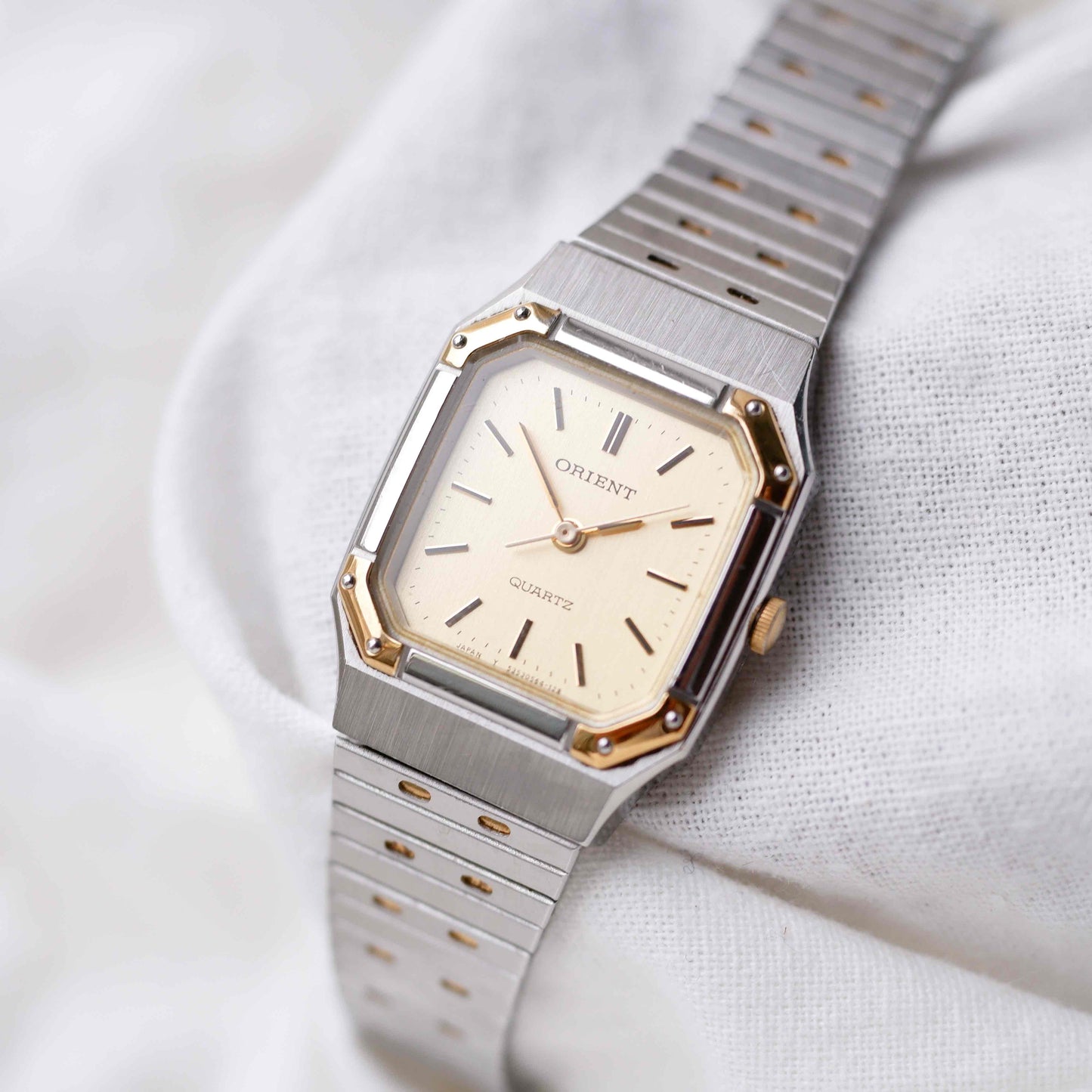 Orient Vintage Watch: Ladies 80s Golden Two Tone Rectangular Style