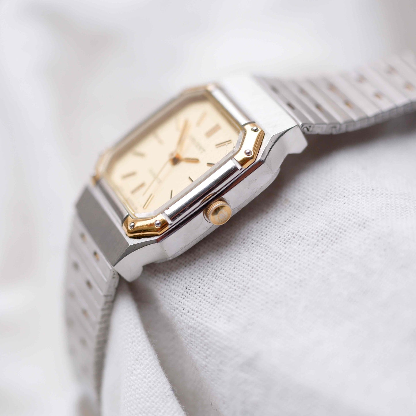 Orient Vintage Watch: Ladies 80s Golden Two Tone Rectangular Style