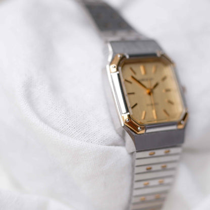Orient Vintage Watch: Ladies 80s Golden Two Tone Rectangular Style
