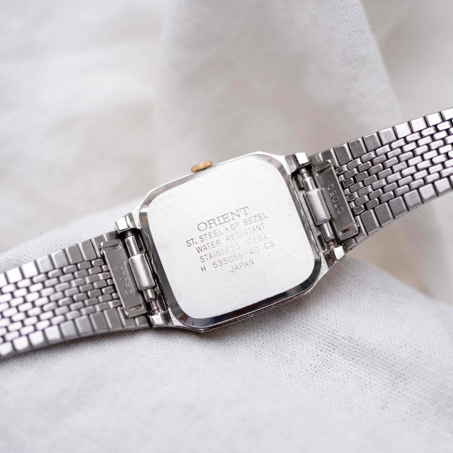 Orient Vintage Watch: Ladies 80s Golden Two Tone Rectangular Style