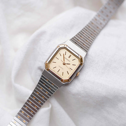 Orient Vintage Watch: Ladies 80s Golden Two Tone Rectangular Style