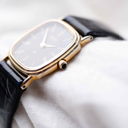 Orient Tank Watch: Ladies 80s Golden Classic Black Roman Dial