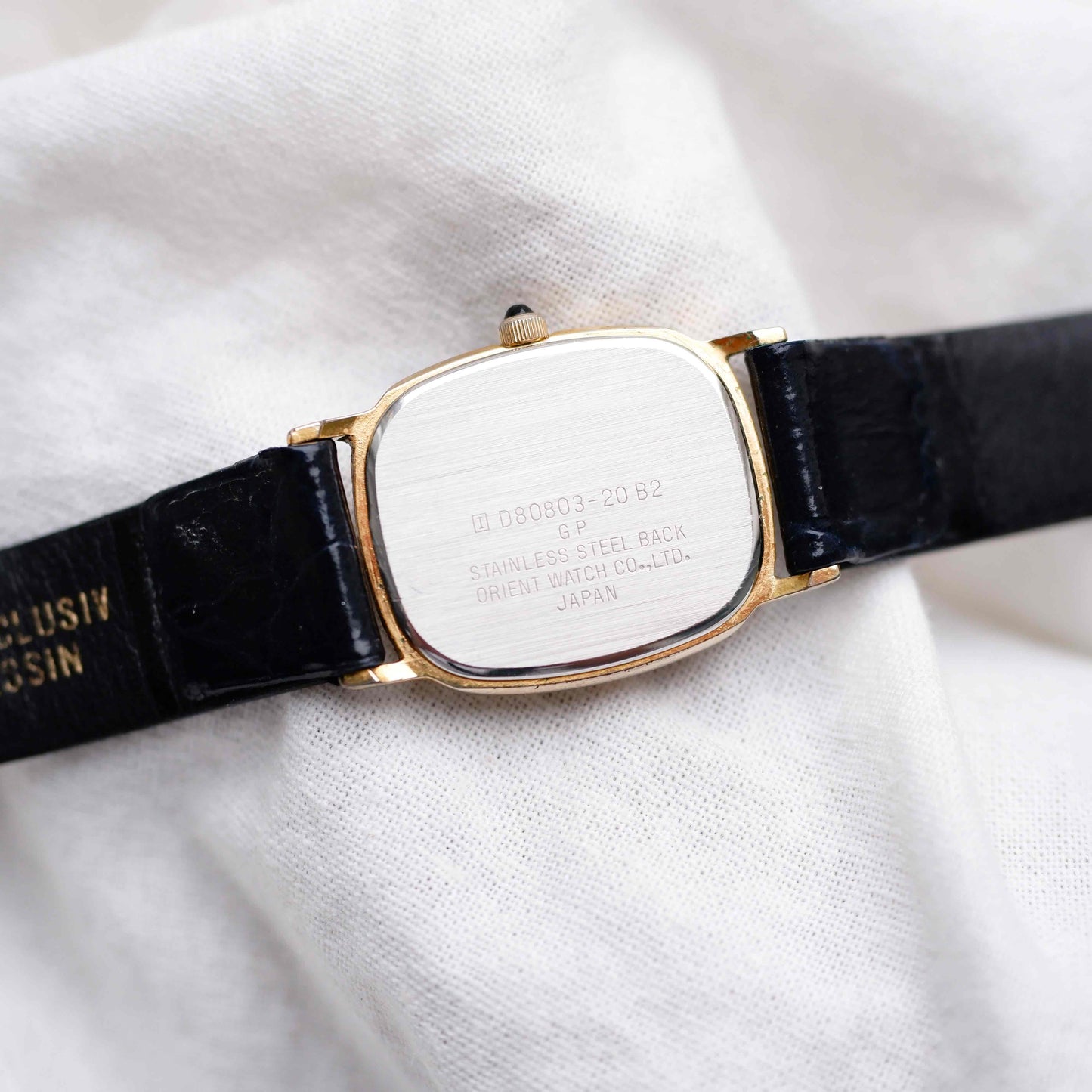 Orient Tank Watch: Ladies 80s Golden Classic Black Roman Dial