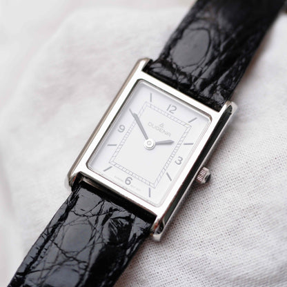 Dugena Tank: Vintage Ladies Watch 00s Silver Rectangular Style White Dial