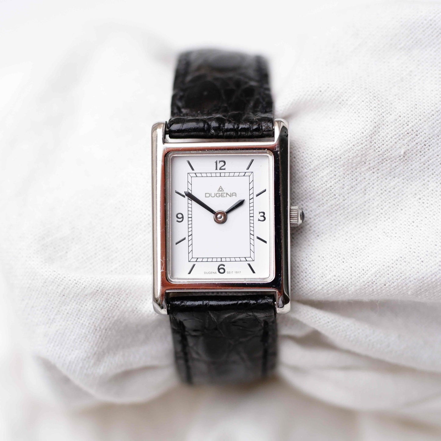 Dugena Tank: Vintage Ladies Watch 00s Silver Rectangular Style White Dial