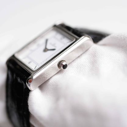 Dugena Tank: Vintage Ladies Watch 00s Silver Rectangular Style White Dial