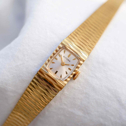 Bifora Cocktail Watch: Mid-Century Ladies 60s Mechanical Golden White Sunburst Dial