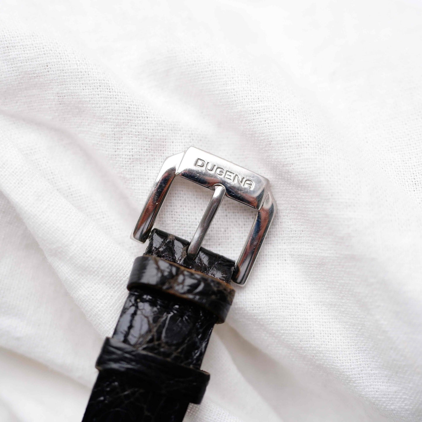 Dugena Tank: Vintage Ladies Watch 00s Silver Rectangular Style White Dial