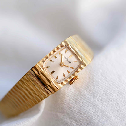 Bifora Cocktail Watch: Mid-Century Ladies 60s Mechanical Golden White Sunburst Dial