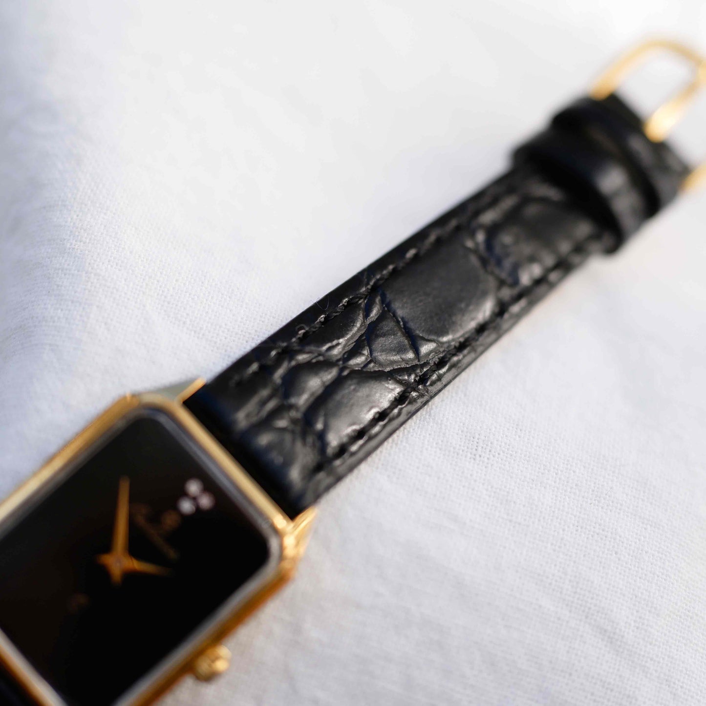 Osco Tank Watch: Vintage Ladies 80s Golden Rectangular with White Structured Dial