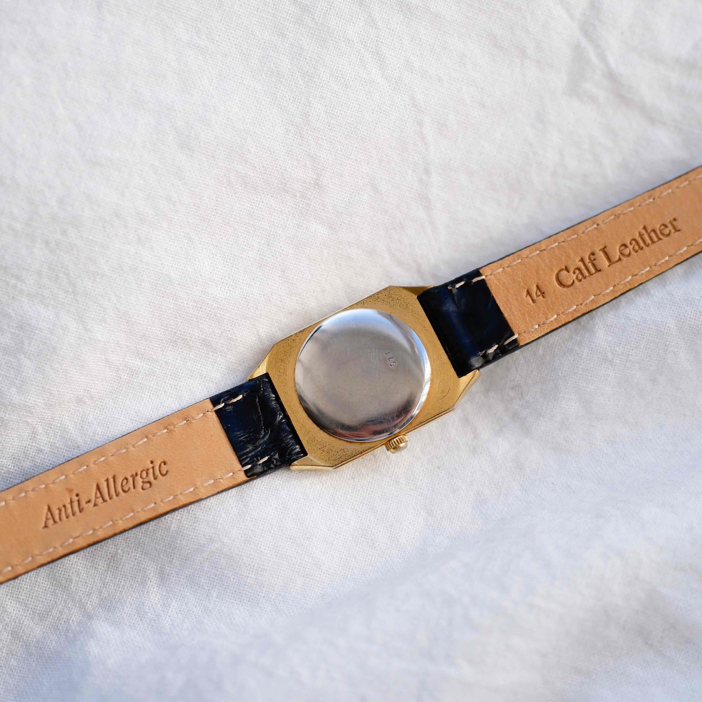 Osco Tank Watch: Vintage Ladies 80s Golden Rectangular with White Structured Dial