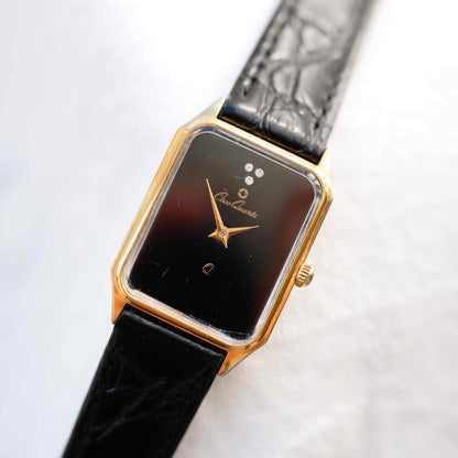 Osco Tank Watch: Vintage Ladies 80s Golden Rectangular with White Structured Dial