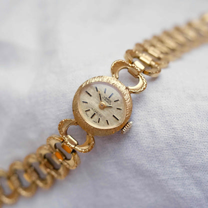 Lanco Cocktail Watch: Mid-Century Ladies 60s Mechanical Gold Linen Dial
