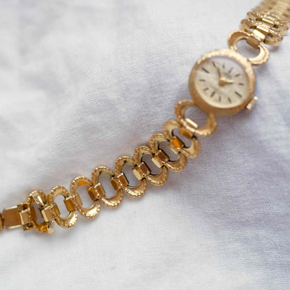 Lanco Cocktail Watch: Mid-Century Ladies 60s Mechanical Gold Linen Dial