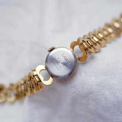 Lanco Cocktail Watch: Mid-Century Ladies 60s Mechanical Gold Linen Dial