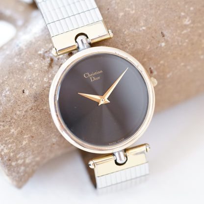 Christian Dior Watch: Ladies 80s Golden Two Tone Iconic with Black Dial