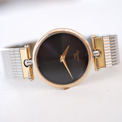 Christian Dior Watch: Ladies 80s Golden Two Tone Iconic with Black Dial
