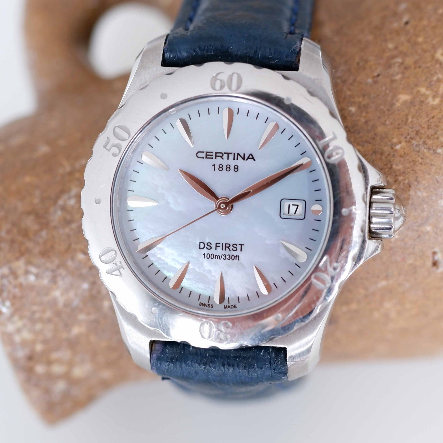 Certina DS1 Vintage Ladies Watch: 2000s Silver Classic, Mother of Pearl Dial | Second Front Side