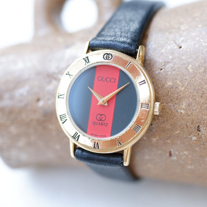 Gucci 3000.2.l Watch: Vintage Ladies 90s Gold with Red and Green Dial