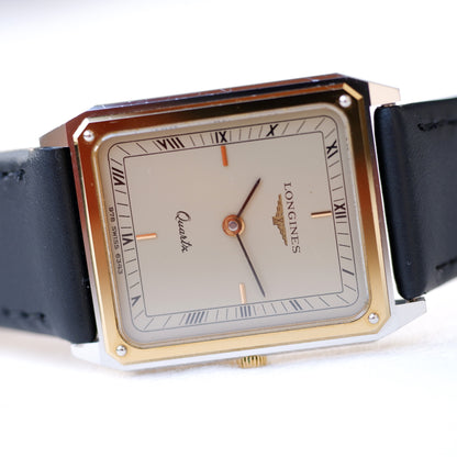 Longines Vintage Watch: Ladies 90s Golden Rectangular with Roman Numerals