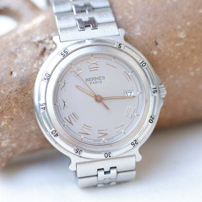Hermes Vintage Watch: Ladies 90s Silver with Roman Gray Dial