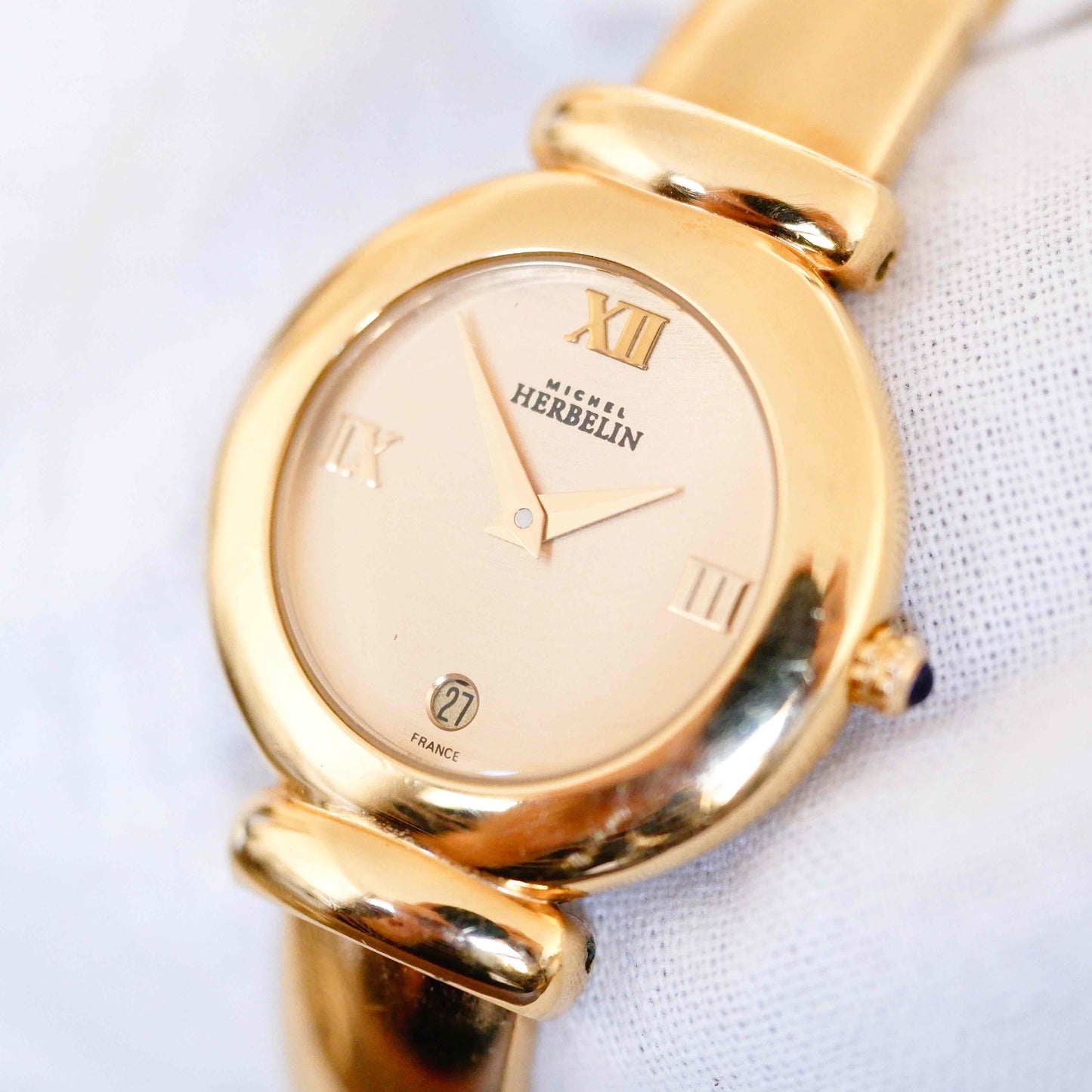 Michel Herbelin Cocktail Watch: Vintage Bangle Ladies 90s Golden with Champagne Dial