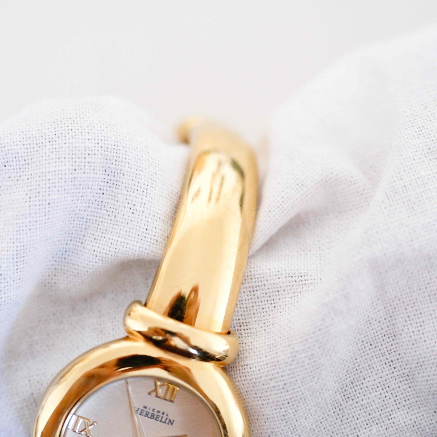 Michel Herbelin Cocktail Watch: Vintage Bangle Ladies 90s Golden with Champagne Dial