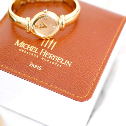 Michel Herbelin Cocktail Watch: Vintage Bangle Ladies 90s Golden with Champagne Dial