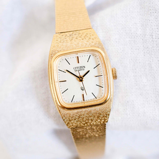 Citizen Cocktail Watch: Vintage Ladies 80s Golden Dainty with Light Gold Dial