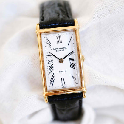 Raymond Weil Tank Style: Vintage Ladies Watch 90s Gold Roman White Dial