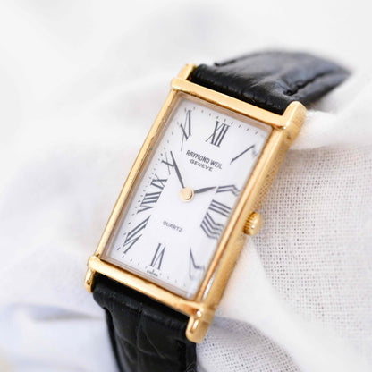 Raymond Weil Tank Style: Vintage Ladies Watch 90s Gold Roman White Dial