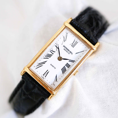 Raymond Weil Tank Style: Vintage Ladies Watch 90s Gold Roman White Dial