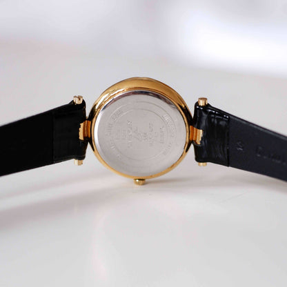 Givenchy Vintage Ladies Watch: 90s Golden, Roman Numerals, White Dial | Back Side