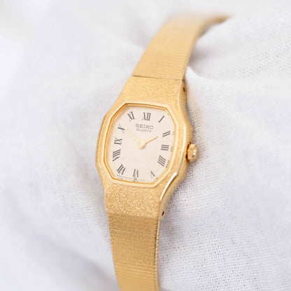 Seiko Cocktail Watch: Vintage Ladies 80s Golden Dainty with Champagne Dial