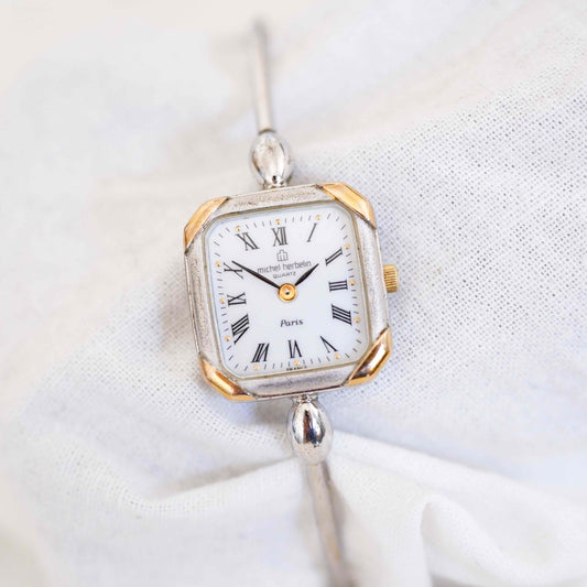 Michel Herbelin Cocktail Watch: Vintage Bangle Ladies 90s Two Tone with White Dial