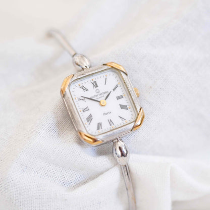 Michel Herbelin Cocktail Watch: Vintage Bangle Ladies 90s Two Tone with White Dial