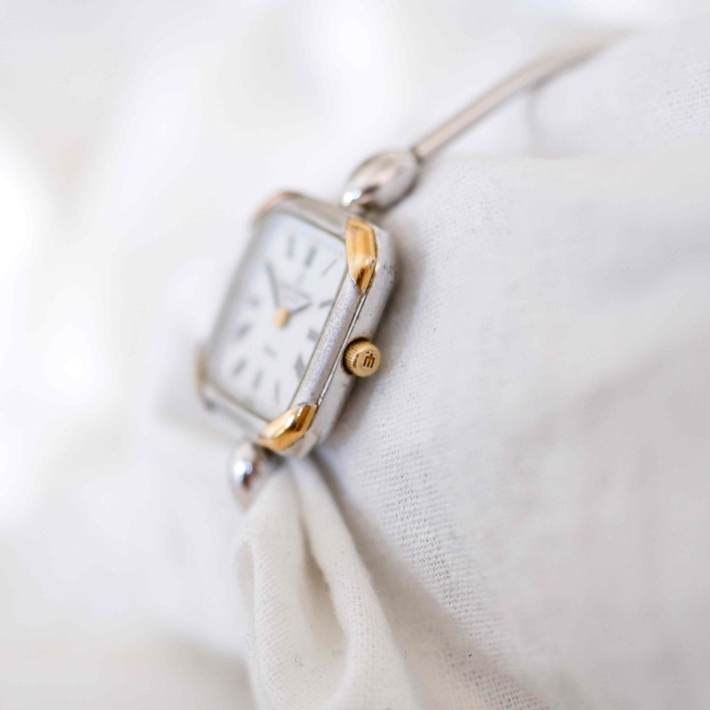 Michel Herbelin Cocktail Watch: Vintage Bangle Ladies 90s Two Tone with White Dial