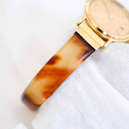 Zenith Cocktail Watch: Vintage Ladies 80s Golden Dainty with Amber Style Bracelet